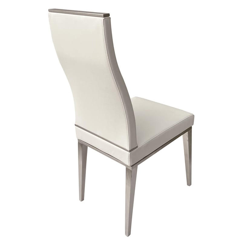 White Polyurethane Dining Chair with Brushed Stainless Steel (Set of 4)