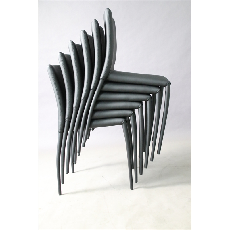 Dining Chair with Polyurethane Seat and Legs Stackable Light Gray Set of 4