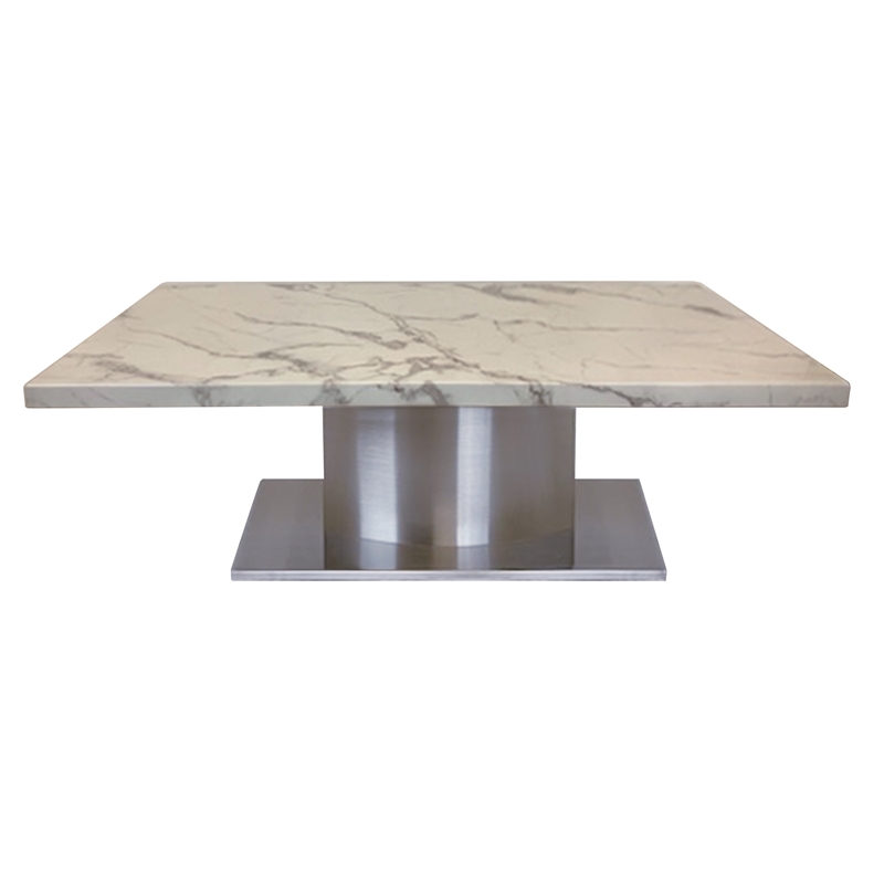 Coffee Table with White and Gray Marble TOP and Stainless Steel Base