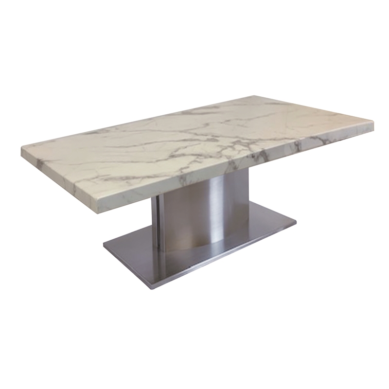 Coffee Table with White and Gray Marble TOP and Stainless Steel Base