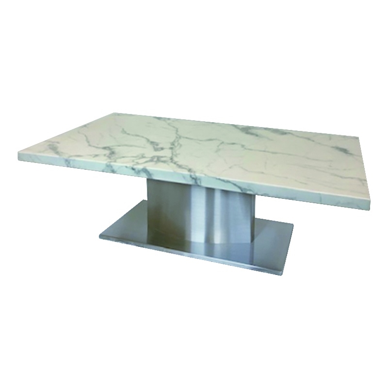 Coffee Table with White and Gray Marble TOP and Stainless Steel Base