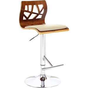 Walnut Wood Bar Stool with Ivory Polyurethane CUSHION