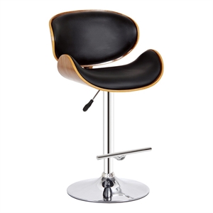 Walnut Wood Bar Stool with Black Polyurethane Cushion