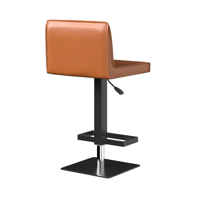 Bar Stool with Cognac Brown Polyurethane seat and black metal base
