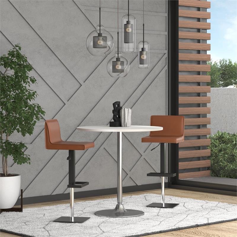 Bar Stool with Cognac Brown Polyurethane seat and black metal base