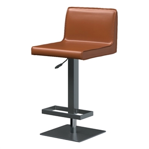 Bar Stool with Cognac Brown Polyurethane seat and black metal base