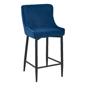 Upholstered Bar Stool with Tufted Blue Velvet Fabric 26&quot Set of 2