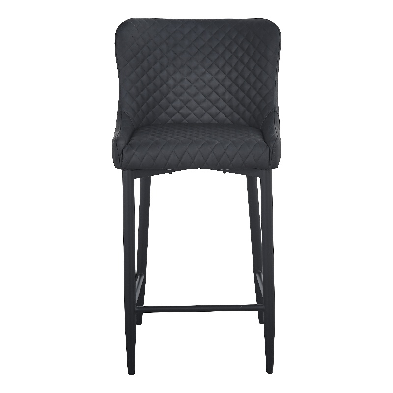 Upholstered Bar Stool with Tufted Polyurethane Seat and Back Dark Gray Set of 2