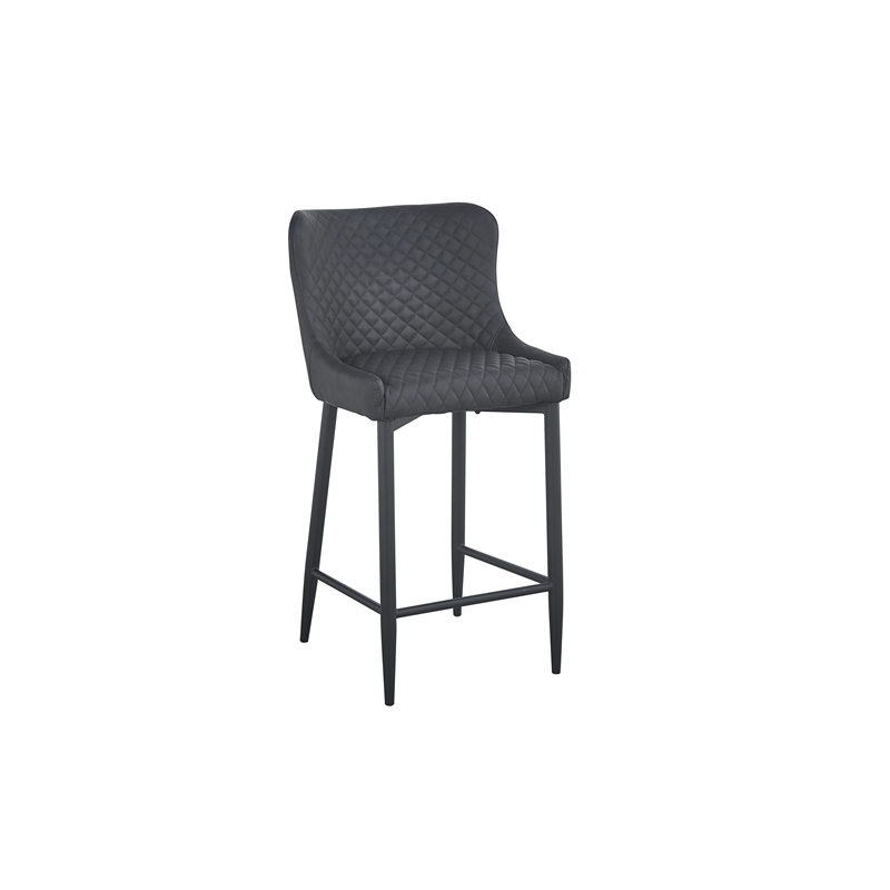 Upholstered Bar Stool with Tufted Polyurethane Seat and Back Dark Gray Set of 2