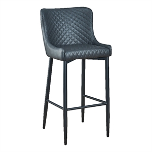 UpholsteRed BarStool with Tufted Blue Velvet Fabric Seat/Back Set of 2