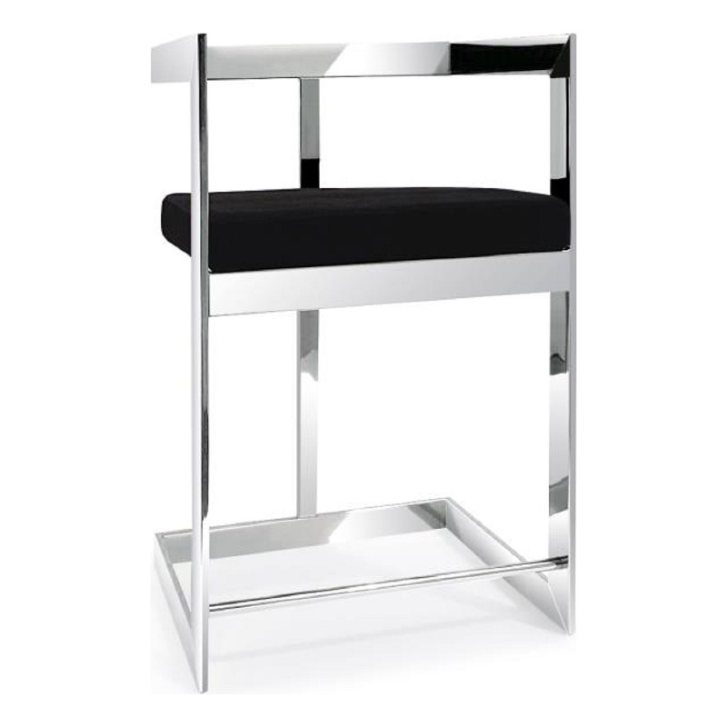Bar Stool with Black Velvet cushion and Stainless Steel Base