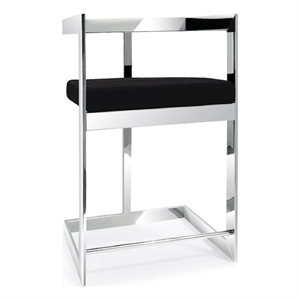 Bar Stool with Black Velvet cushion and Stainless Steel Base