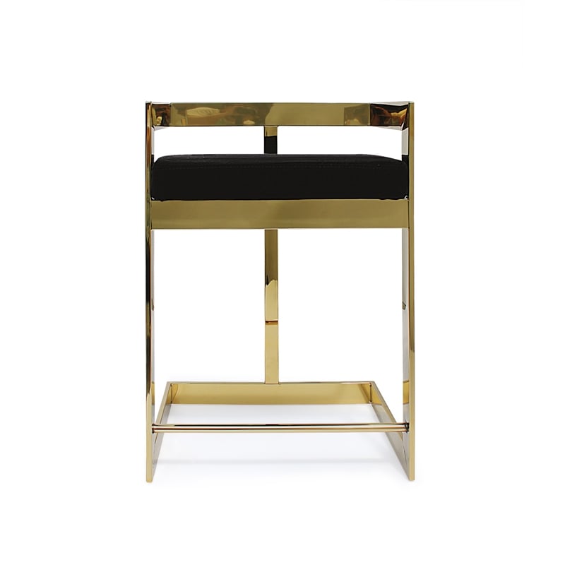 Bar Stool with Black Velvet cushion and Gold Base
