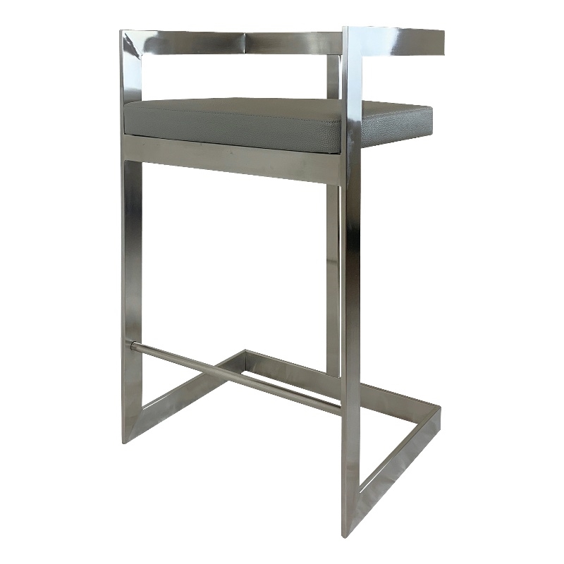 Bar Chair with Gray Polyurethane Cushion and Stainless Steel Base