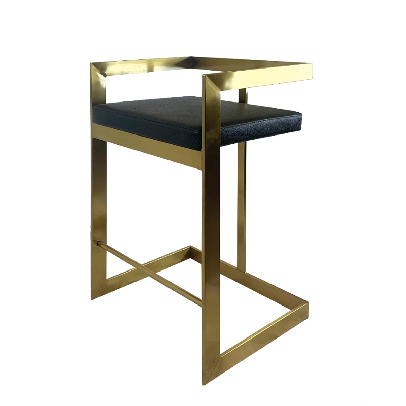 Bar Chair with Black Polyurethane Cushion and Brushed Gold Base
