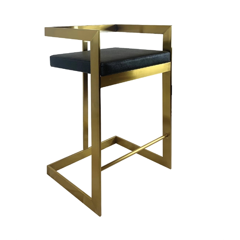 Bar Chair with Black Polyurethane Cushion and Brushed Gold Base