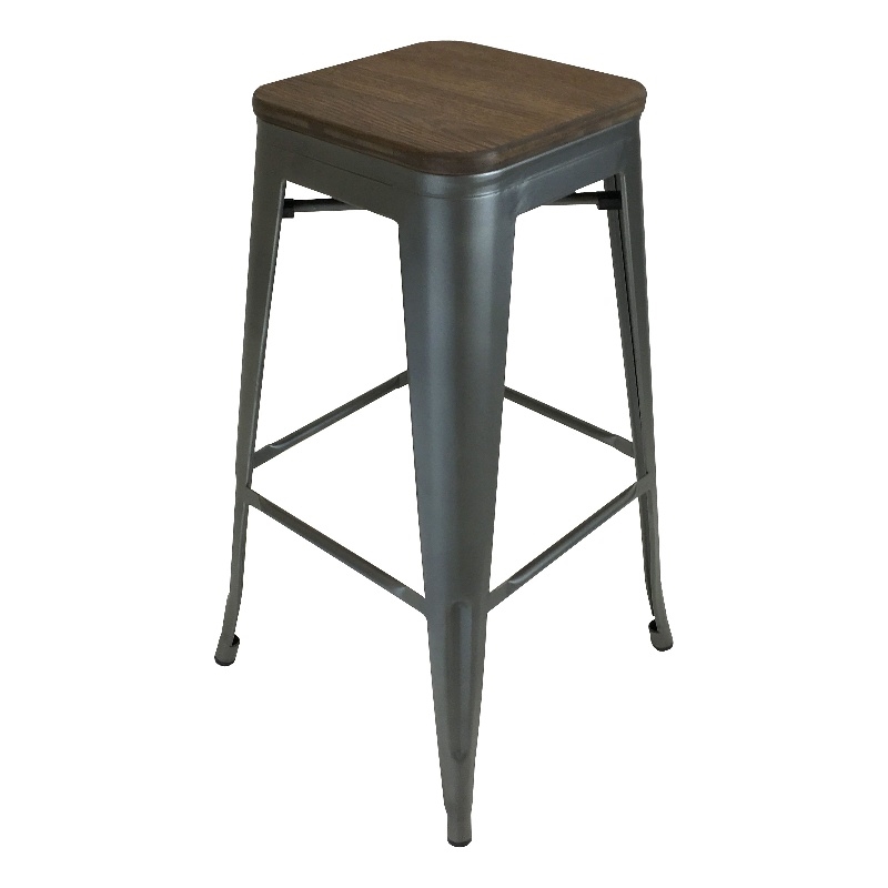 Metal Stool Gunmetal with Wood Seat Set of 4