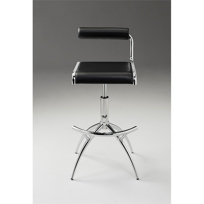 Black Polyurethane Bar Stool with Chrome Legs Set of 2