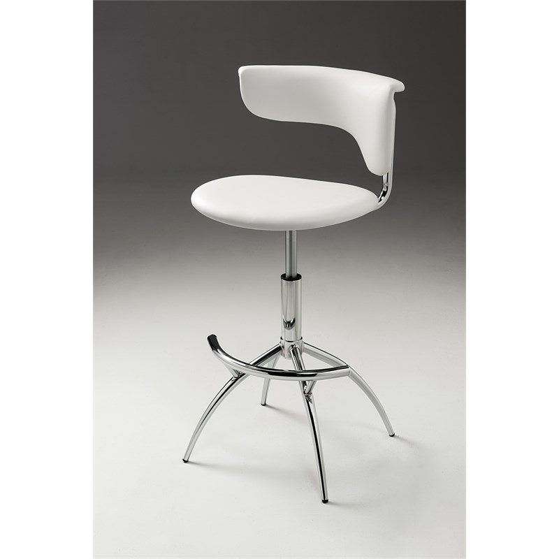 Adjustable White Polyurethane Bar Stool with Chrome Legs Set of 2