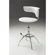 Adjustable White Polyurethane Bar Stool with Chrome Legs Set of 2