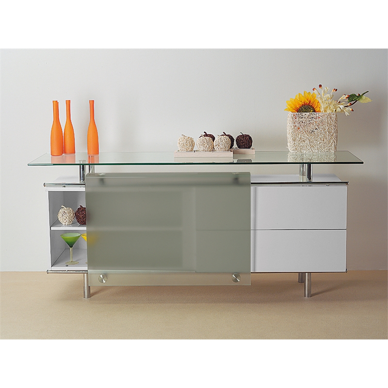 Gray Lacquer BUFFET with FROSTED SLIDING Glass DOOR