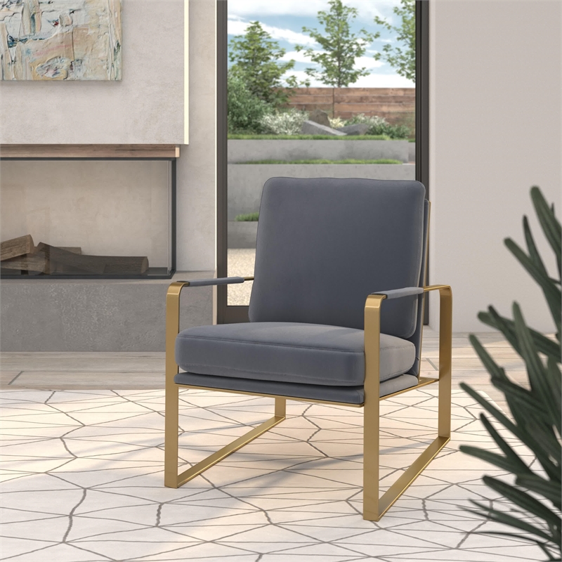 Accent Chairvelvet Seat and Gold SS Legs Dark Gray