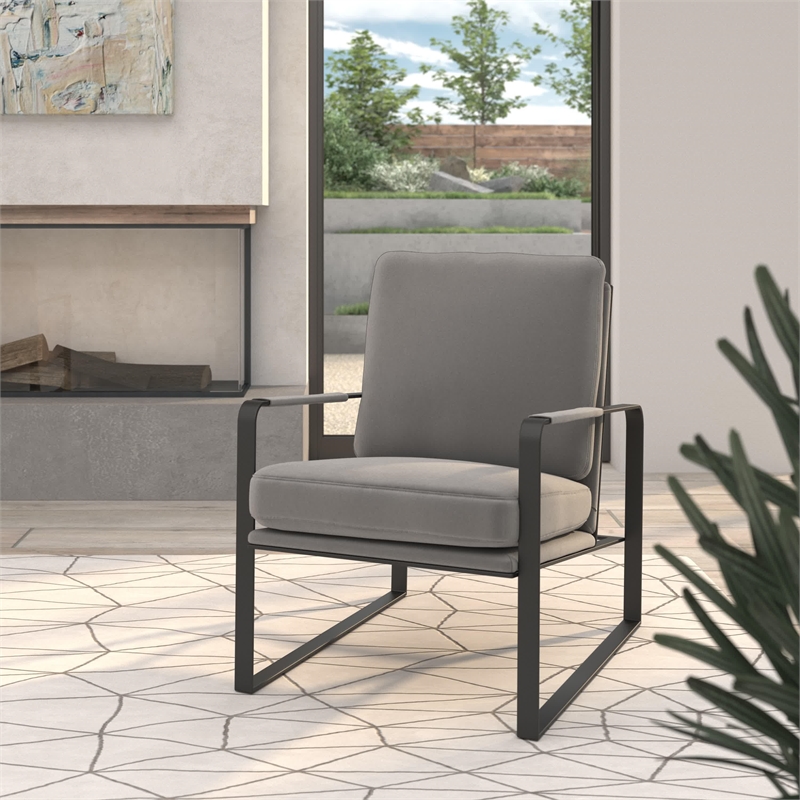 Accent Chairvelvet Seat and Black Legs Light Gray