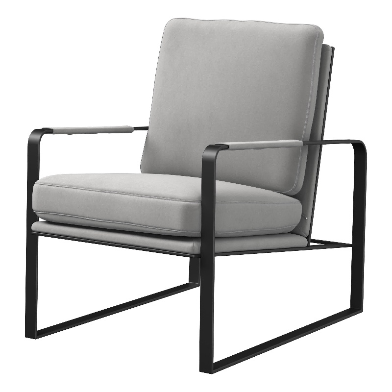 Accent Chairvelvet Seat and Black Legs Light Gray