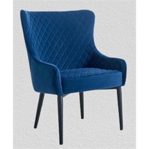 accent chair with blue velvet seat and black metal leg