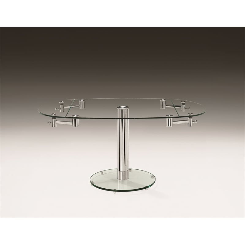 Extension Dining Table Clear Glass Top with chrome base