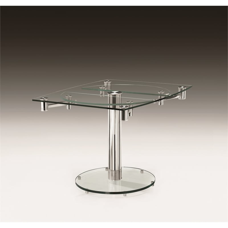 Extension Dining Table Clear Glass Top with chrome base