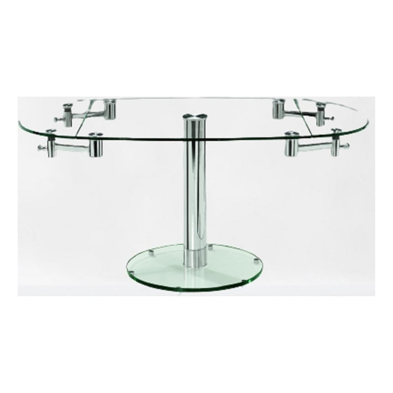Extension Dining Table Clear Glass Top with chrome base
