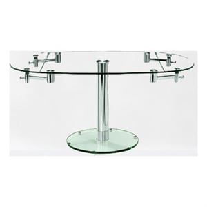 Extension Dining Table Clear Glass Top with chrome base