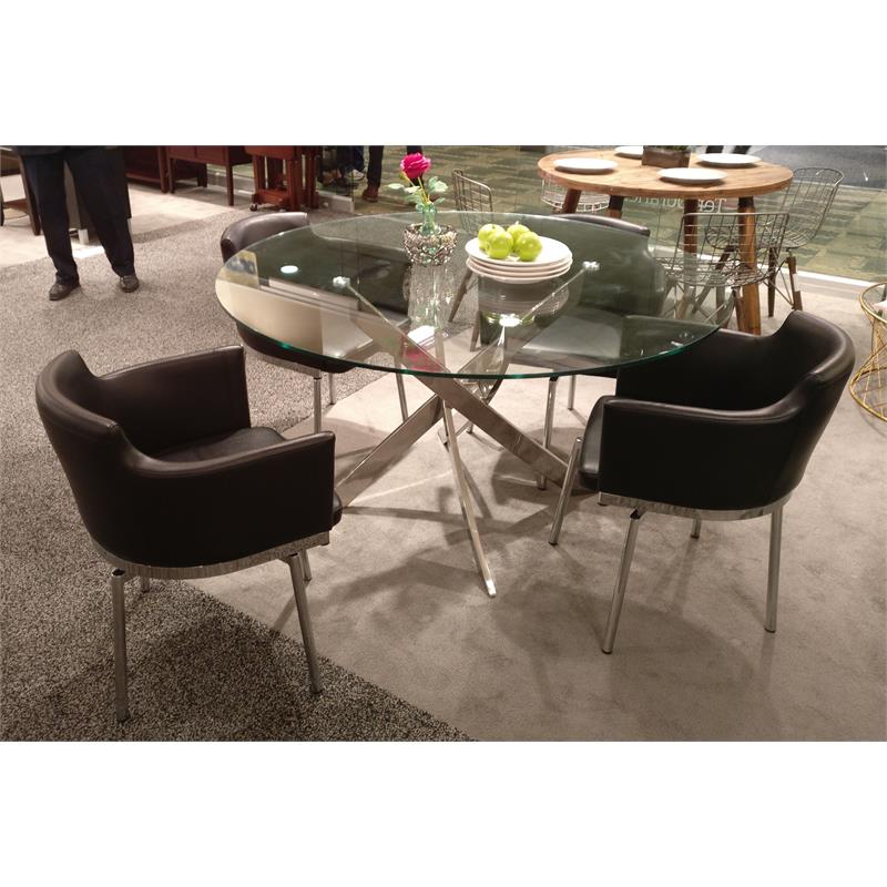 Round Clear Glass Top Dining Table with Chrome Base