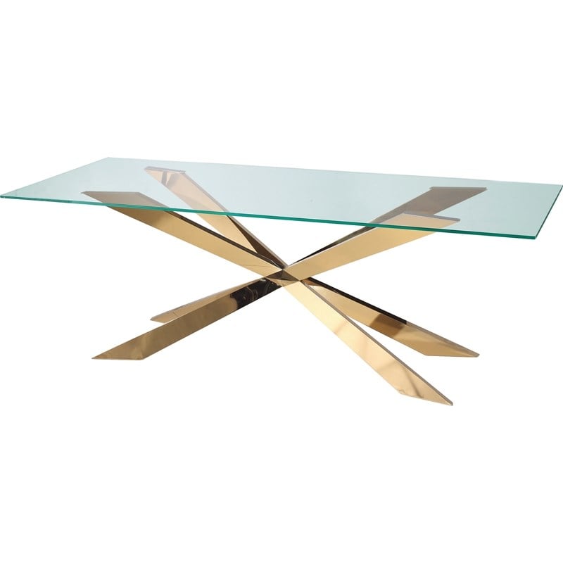 Rectangle Clear Glass Dining Table with Gold Base