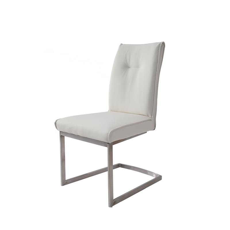 Dining Chair with White Polyurethane Seat Brushed Stainless Steel leg Set of 2