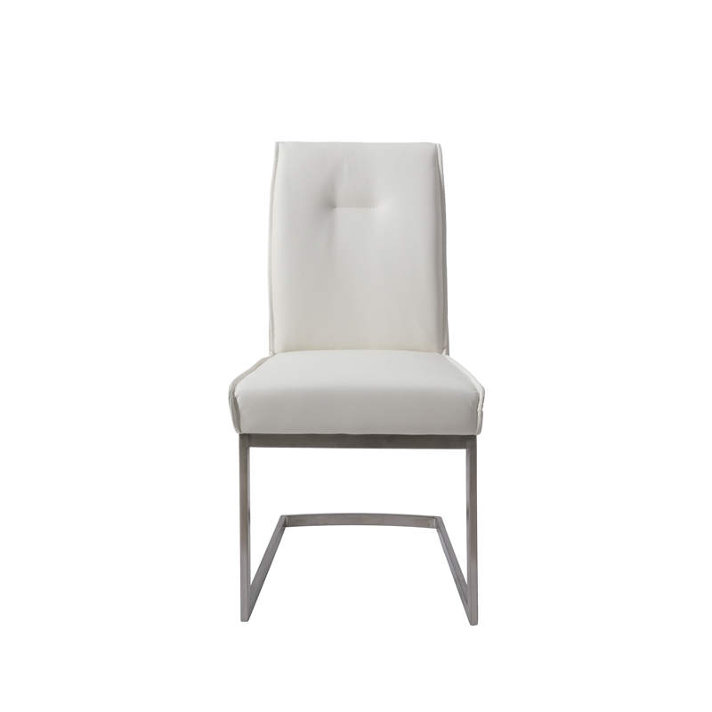 Dining Chair with White Polyurethane Seat Brushed Stainless Steel leg Set of 2