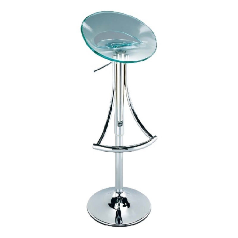 Adjustable Acrylic Plastic Bar Stool in Clear with chrome base
