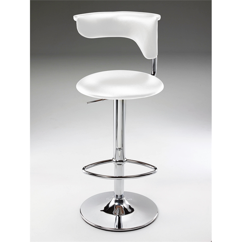Adjustable Bar Stool in White Polyurethane seat with chrome base