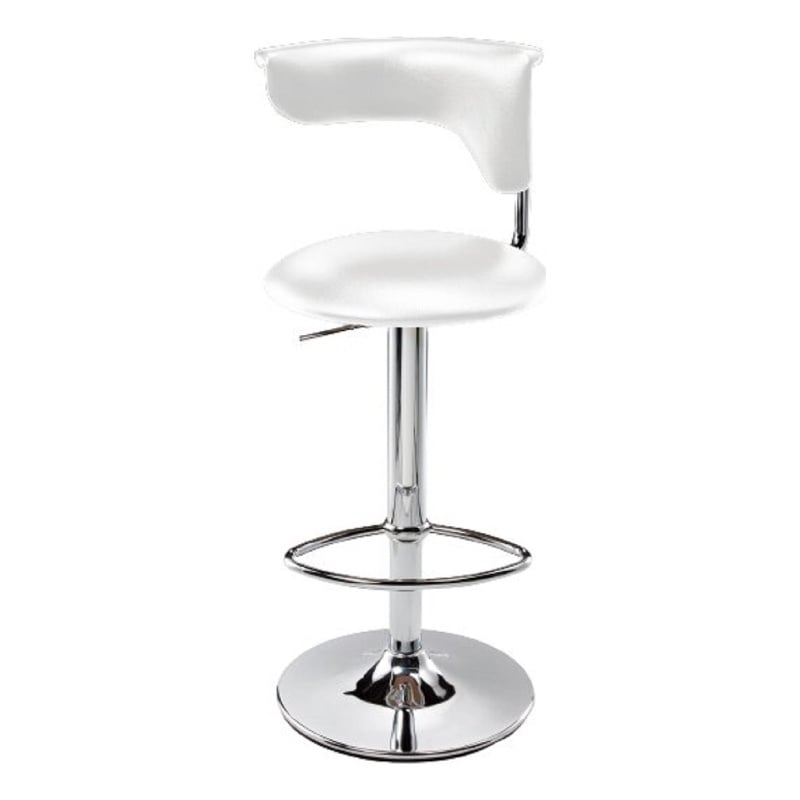 Adjustable Bar Stool in White Polyurethane seat with chrome base