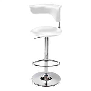 Adjustable Bar Stool in White Polyurethane seat with chrome base