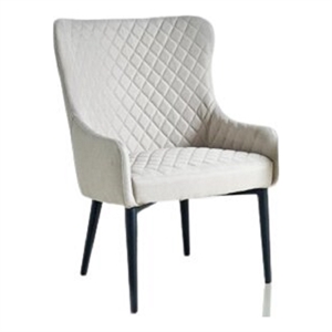 Accent Chair with Oatmeal Cream Fabric Seat and Black Metal Leg