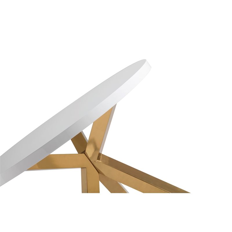 Round Wood Lacquer Top Table  with Gold Base in White