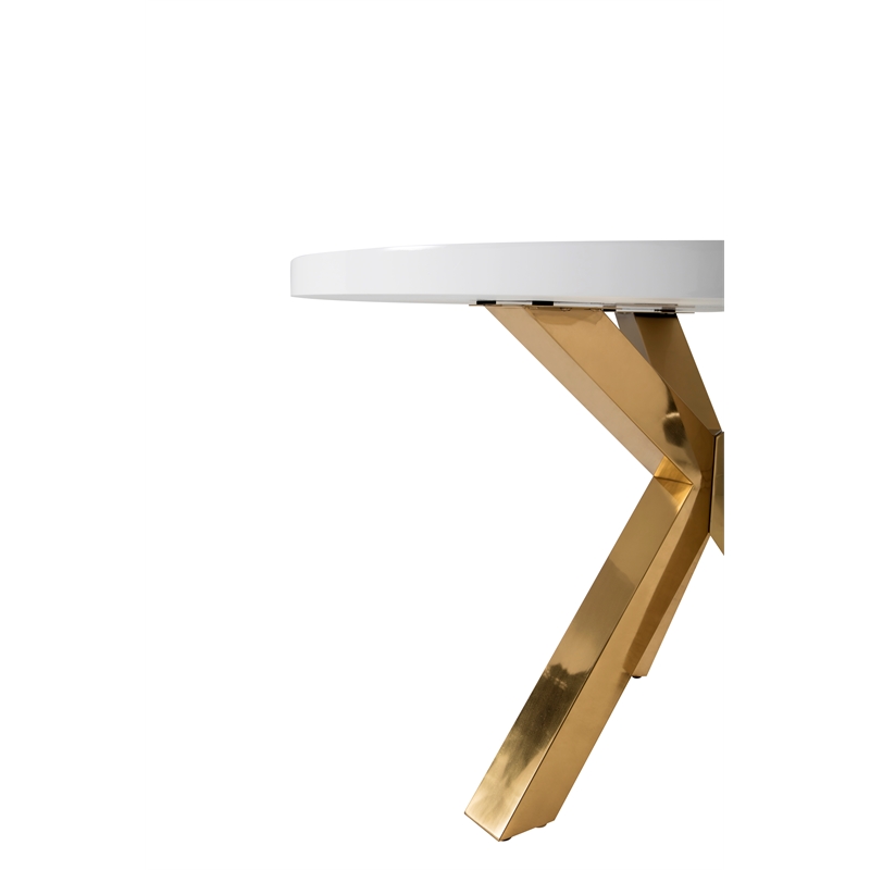 Round Wood Lacquer Top Table  with Gold Base in White