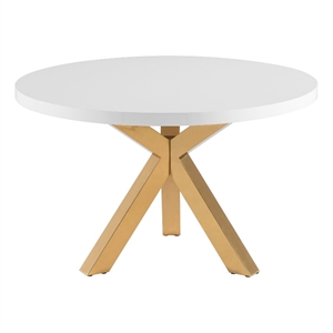 Round Wood Lacquer Top Table  with Gold Base in White