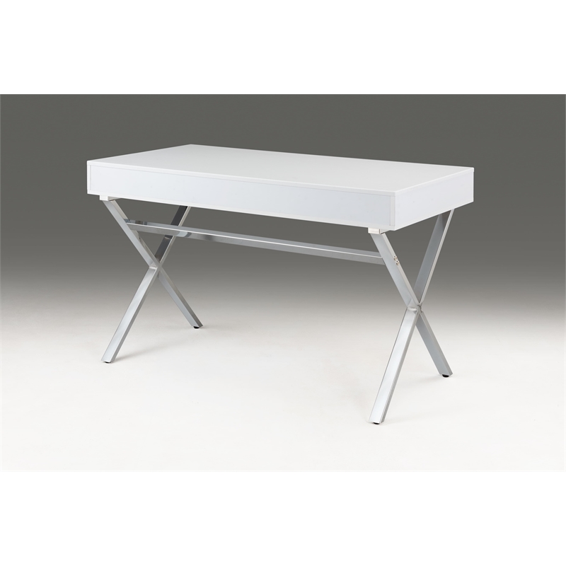 White Wood Top Desk with two drawers and Chrome Base