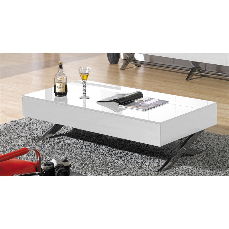 COFFEE TABLE WHITE/WHITE MIRROR With CHROME LEGS