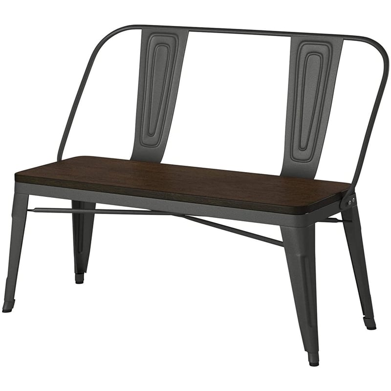 Metal Dining Bench with Wood Top