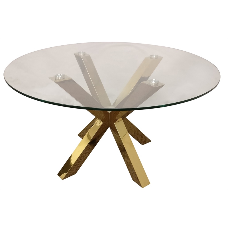 Creative Images International 60'' Round Glass Dining Table with Gold Base