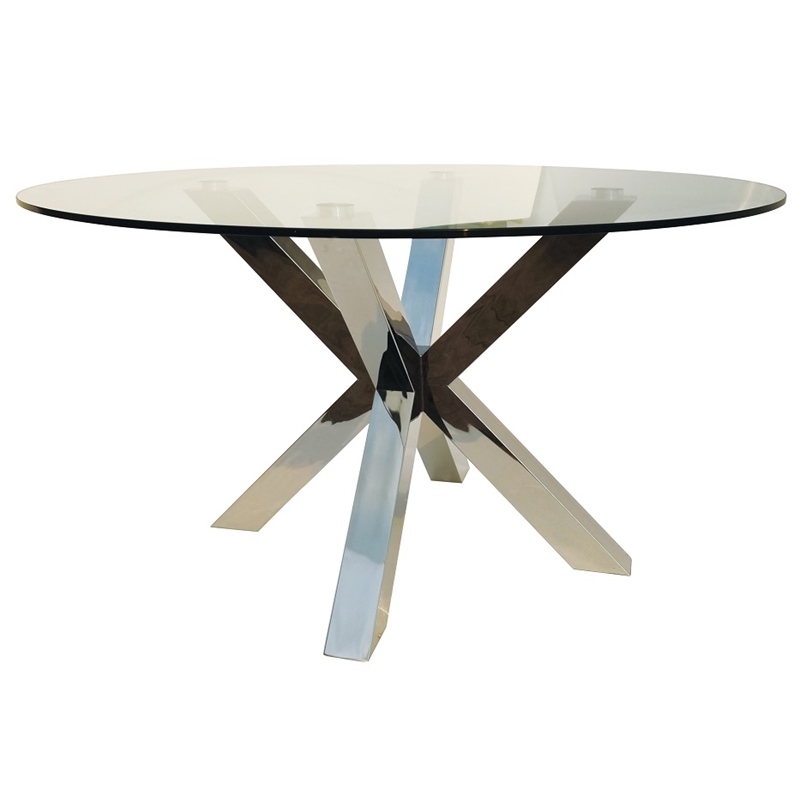 54'' Clear Glass Round Dining Table with Stainless Steel Base Cymax